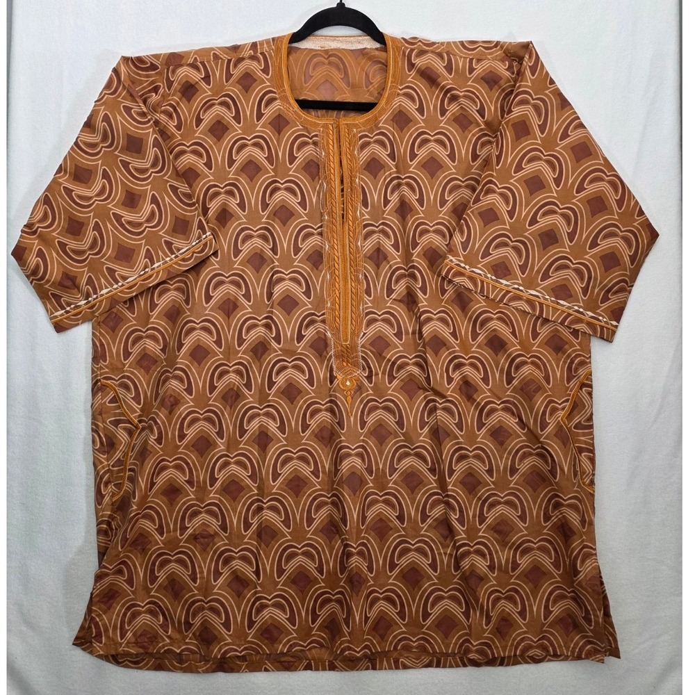 Unbranded Dashiki Tunic Shirt XL Brown Geometric African Kaftan Boho Ethnic